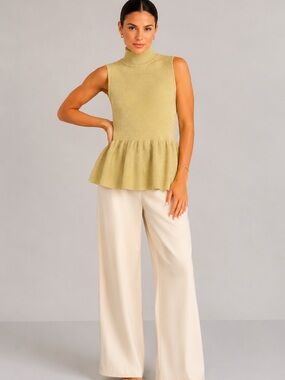 Anthropologie Sleeveless Peplum Turtleneck Top Olive Green Size L